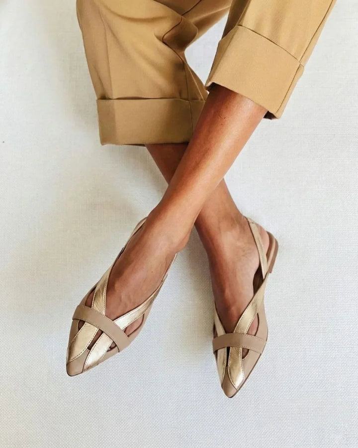 Rosalie – Gold Chic Colour-Block Pointed Slingback Ballet Flats – Byron Grace