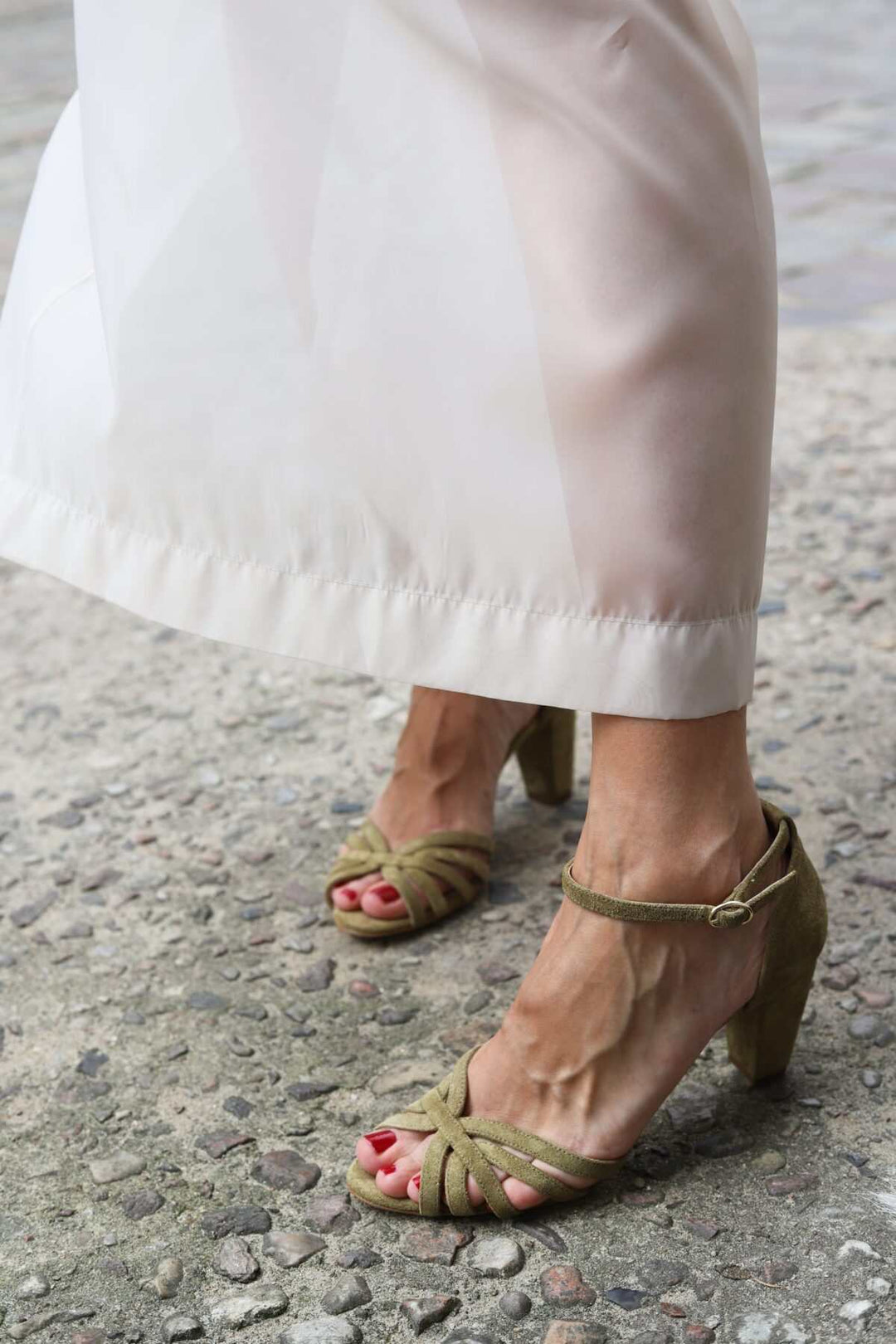 Rafaela – Red Suede Open-Toe Sandals with Criss-Cross Straps – Byron Grace