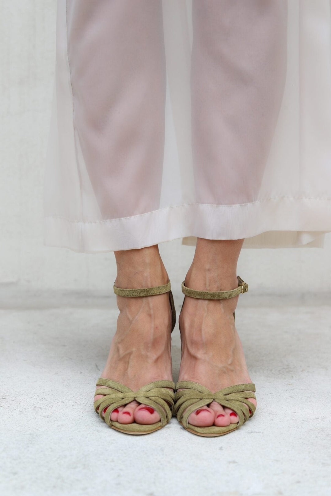 Rafaela – Red Suede Open-Toe Sandals with Criss-Cross Straps – Byron Grace