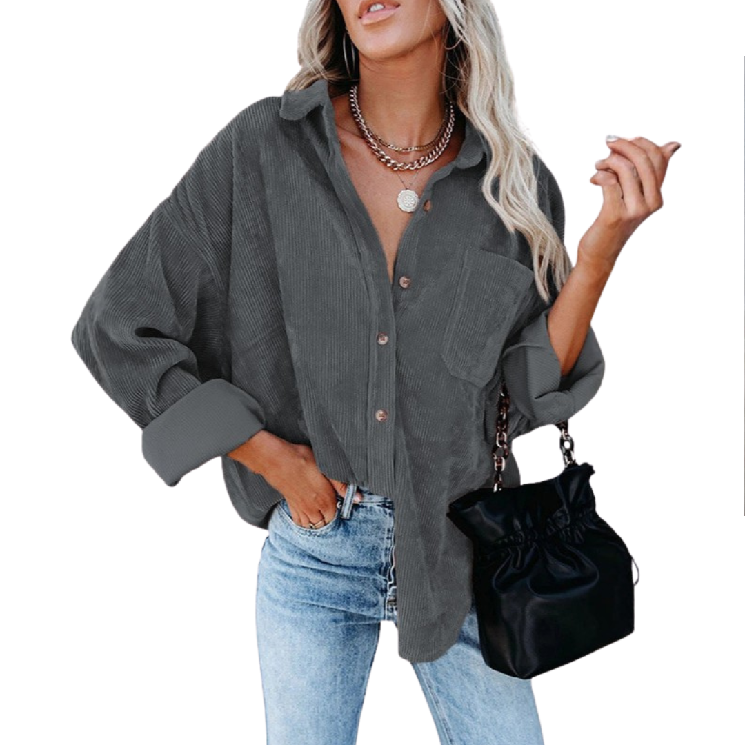 DARBY™ – Relaxed Ribbed Button-Front Shirt Blouse