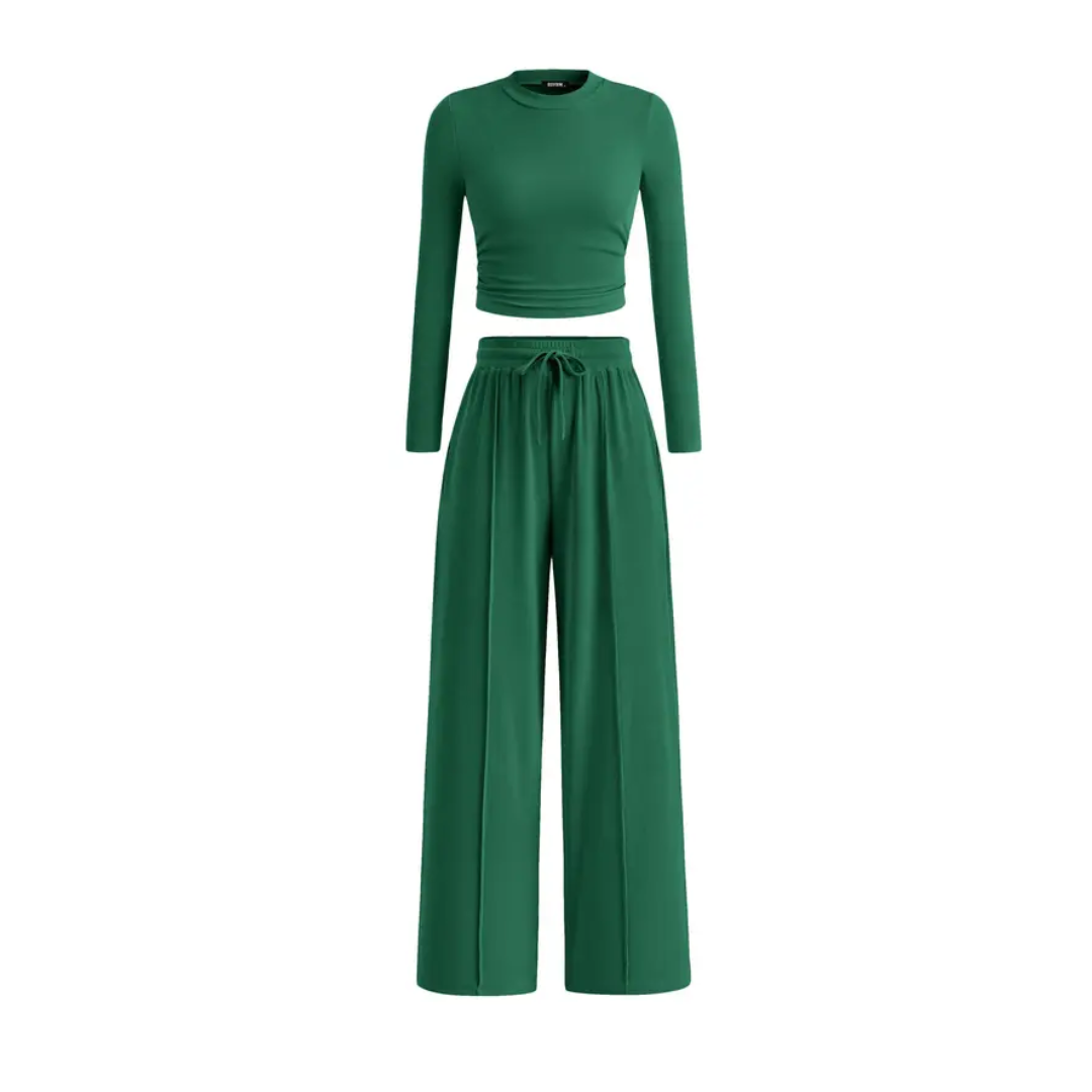 SOLÈNE™ – Ribbed Knit Crop & Wide Leg Lounge Set