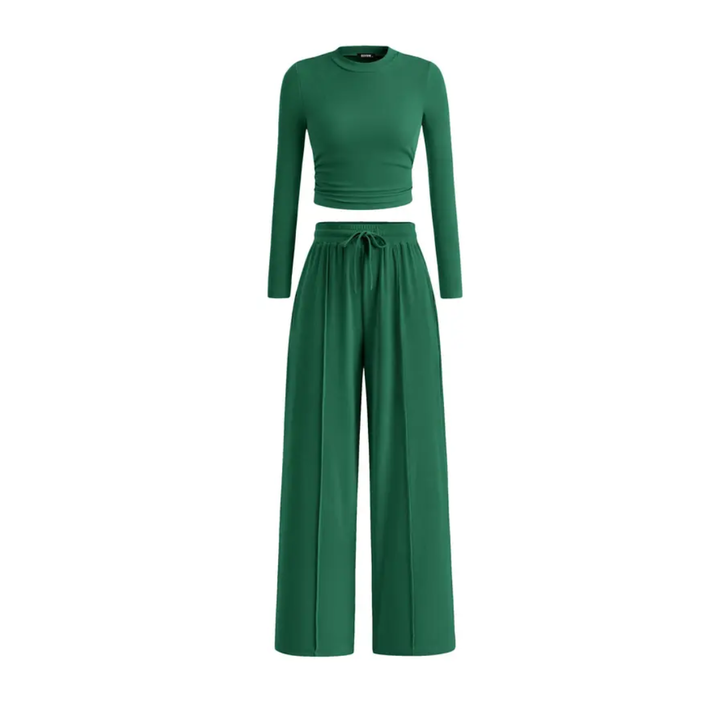SOLÈNE™ – Ribbed Knit Crop & Wide Leg Lounge Set