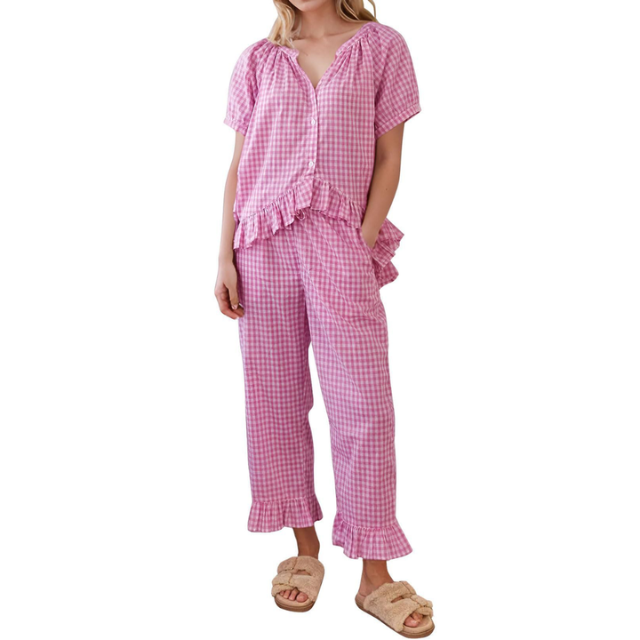 PENNY™ – Cozy Plaid Ruffle Pajamas Set