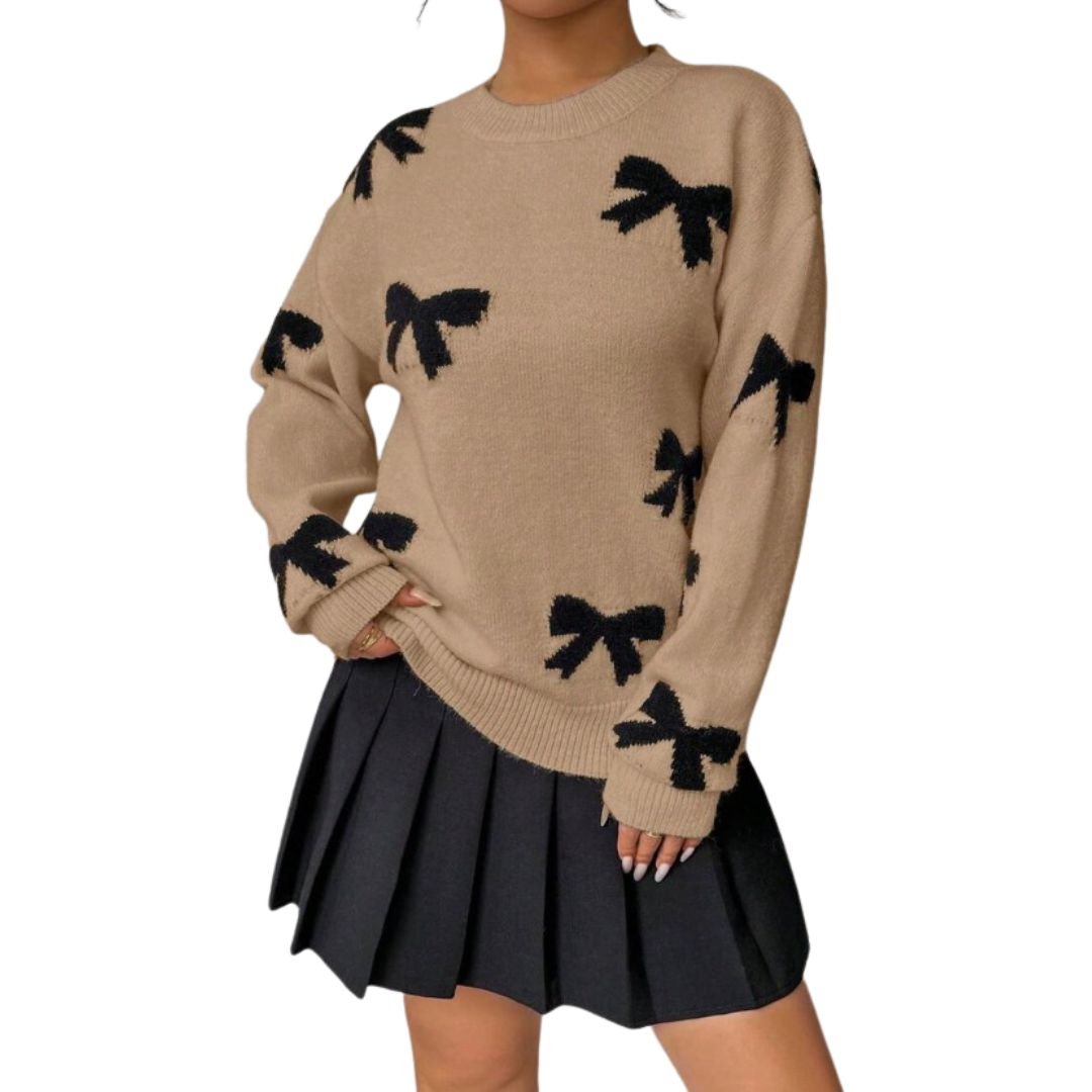 BRIGITTE™ – Cozy Bow Print Knit Sweater