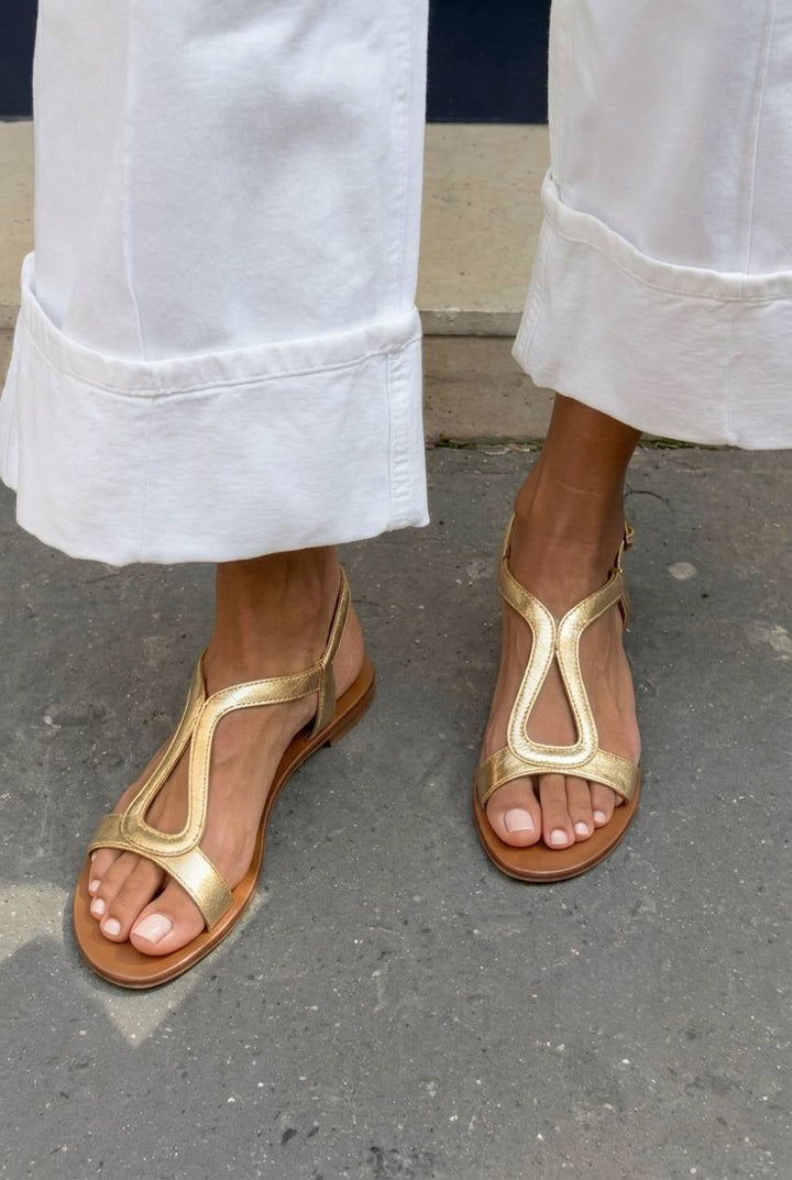 Lily – Gold Metallic Casual Flat Cut-Out Slingback Sandals – Byron Grace