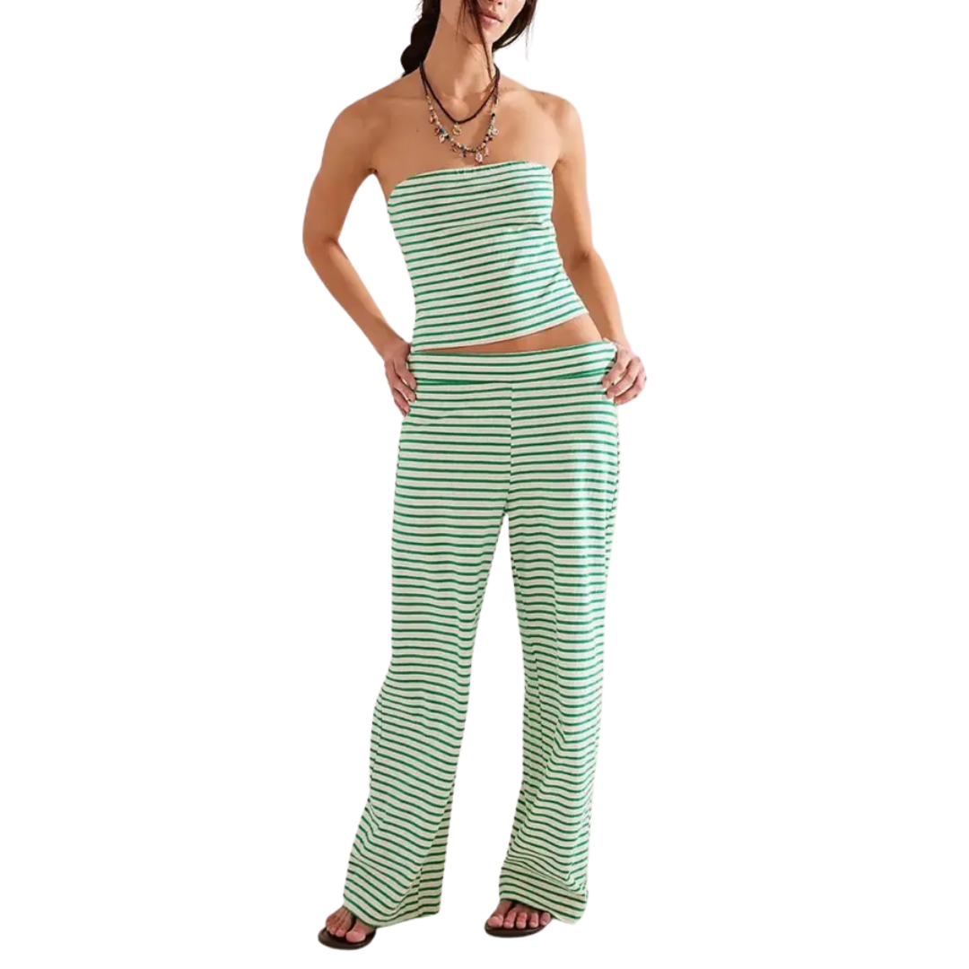 ROXIE™ – Striped Print Crop Tube Top & Wide Leg Pants Set