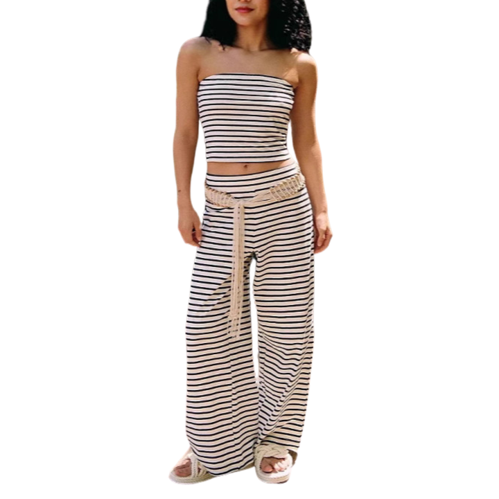 ROXIE™ – Striped Print Crop Tube Top & Wide Leg Pants Set