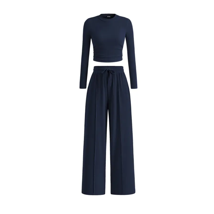 SOLÈNE™ – Ribbed Knit Crop & Wide Leg Lounge Set