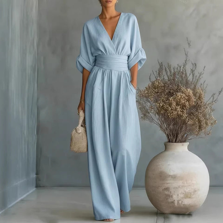 Grace - Elegant V-Neck Dress with Open Back and Flowing Sleeves