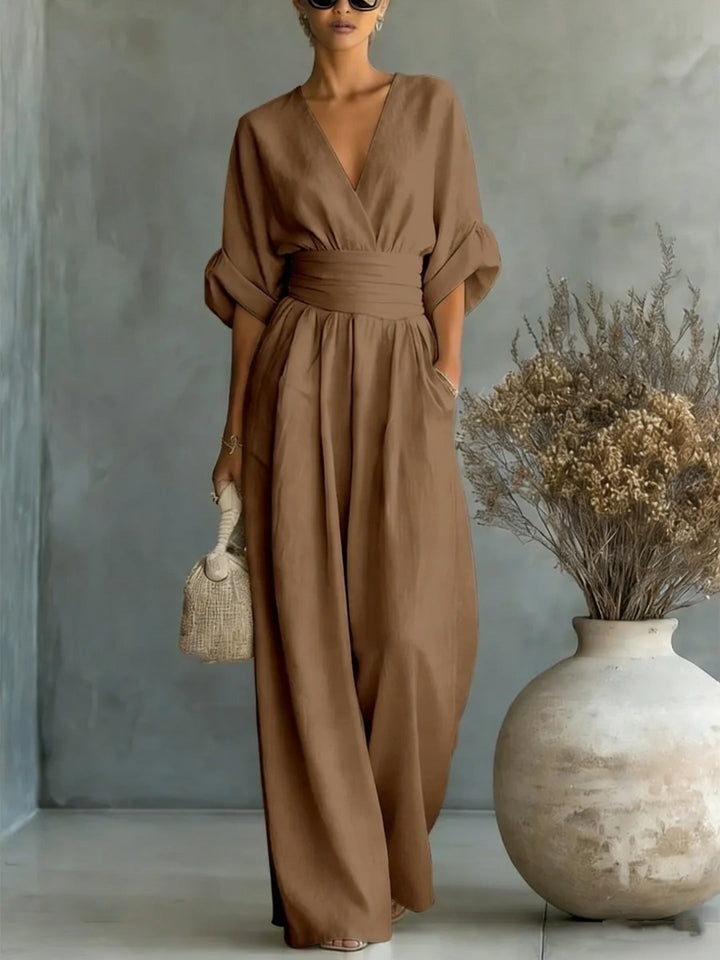 Grace - Elegant V-Neck Dress with Open Back and Flowing Sleeves