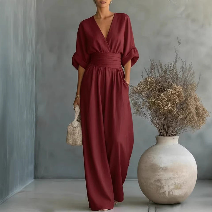 Grace - Elegant V-Neck Dress with Open Back and Flowing Sleeves