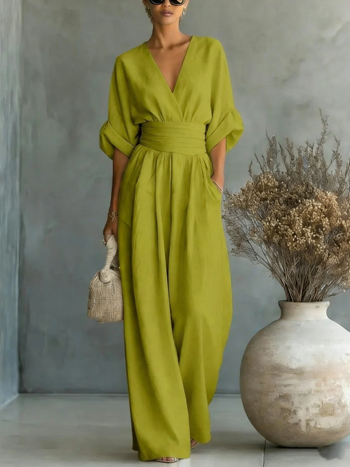 Grace - Elegant V-Neck Dress with Open Back and Flowing Sleeves