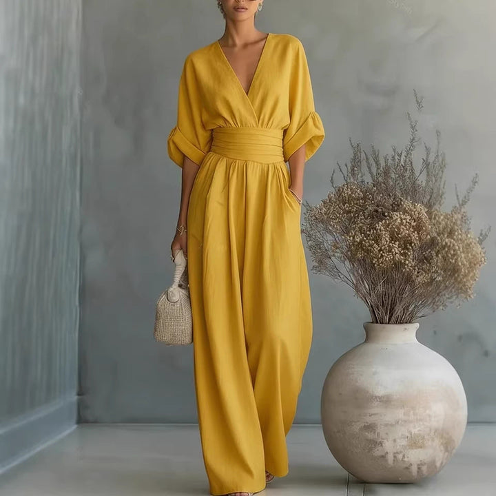 Grace - Elegant V-Neck Dress with Open Back and Flowing Sleeves