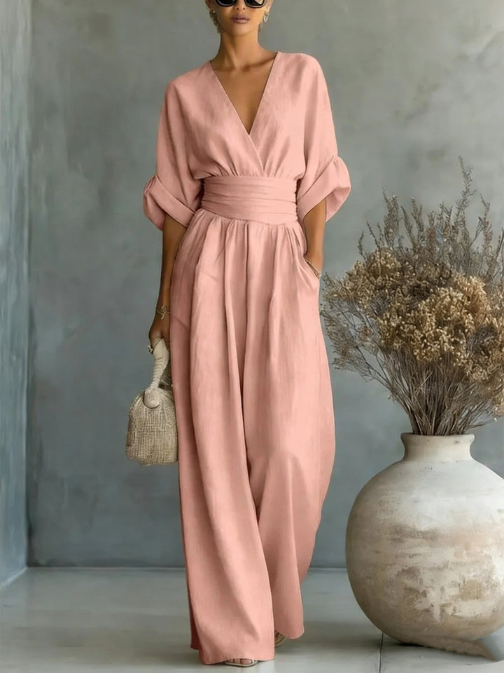 Grace - Elegant V-Neck Dress with Open Back and Flowing Sleeves