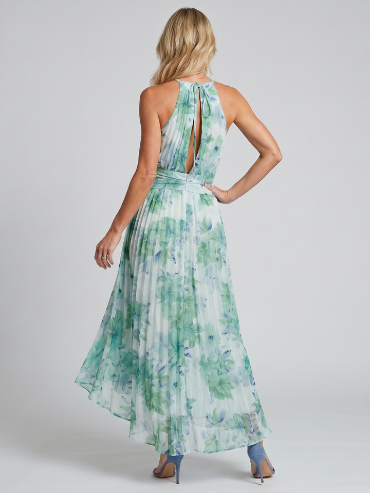 Matilda - Portia Pleated Crepe Midi Dress with Floral Print