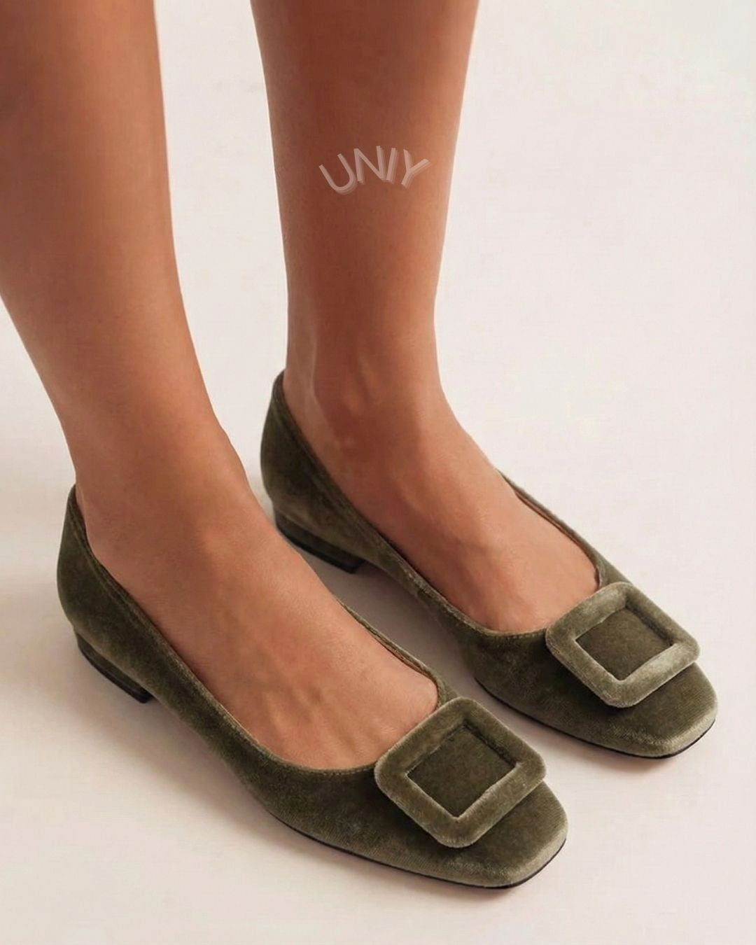 Alexandra – Velvet Square-Toe Ballet Flats with Buckle – Byron Grace