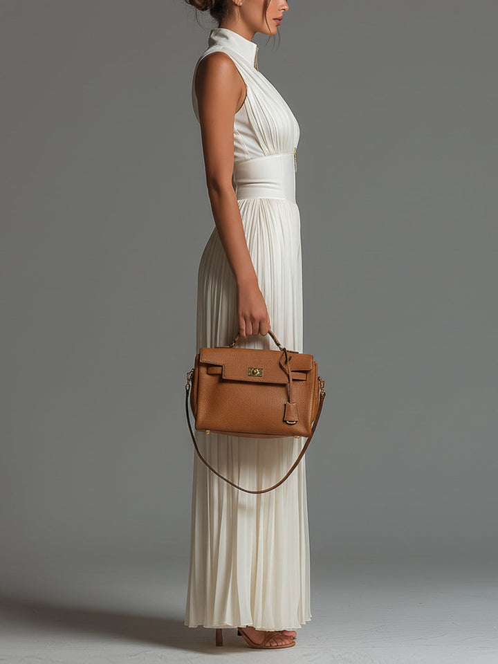 Jesse - White V-neck Sleeveless Zip-up Pleated Wide-leg Chiffon Jumpsuit