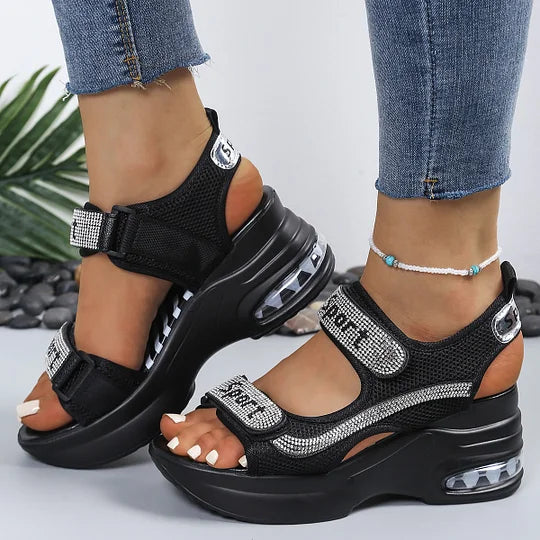 Audrina - Orthopedic Platform Sandals with Crystals