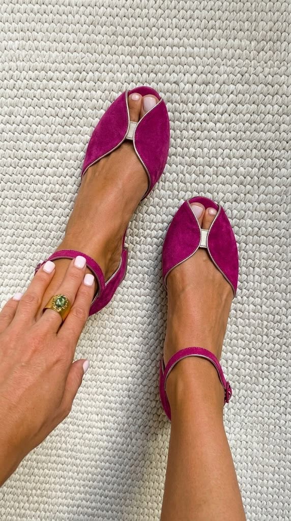 Honor – Blue Chic Suede Peep-Toe Ballet Flats with Metallic Trim – Byron Grace