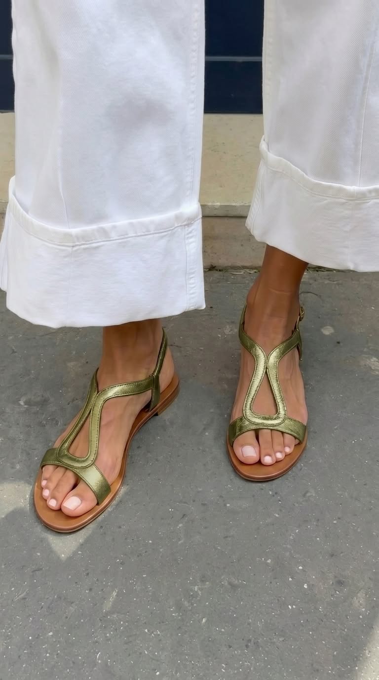 Lily – Gold Metallic Casual Flat Cut-Out Slingback Sandals – Byron Grace