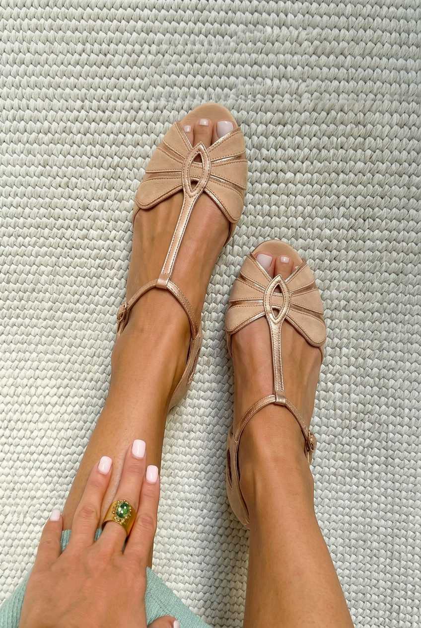 Mia – Retro Peep-Toe Sandals with T-Strap – Byron Grace