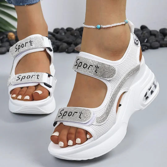 Audrina - Orthopedic Platform Sandals with Crystals