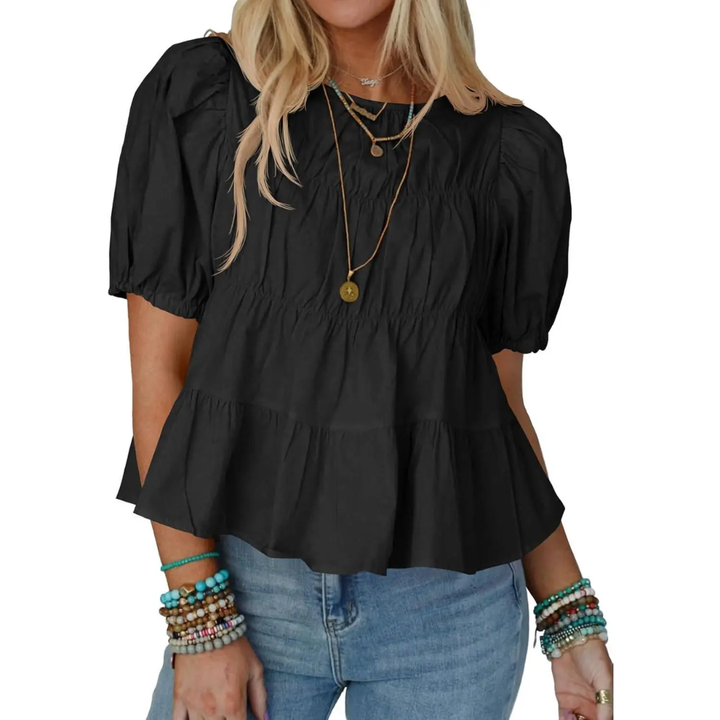 BREEZY™ – Puff Sleeve Pleated Babydoll Blouse