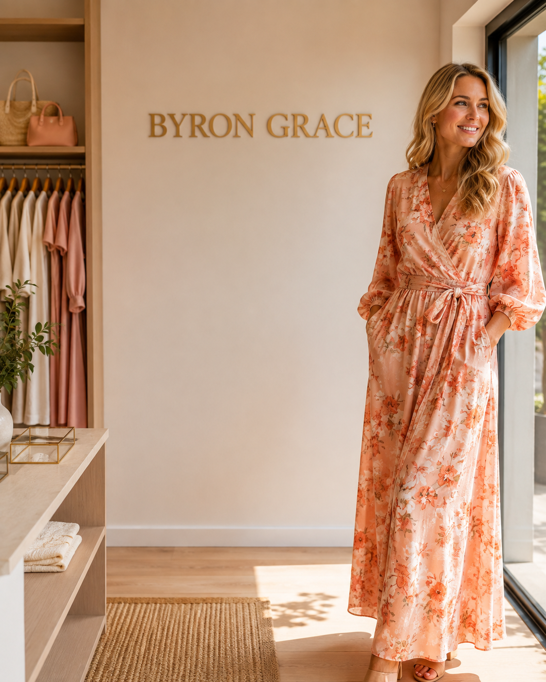 Byron Grace boutique mobile hero image with Byron Grace wall branding