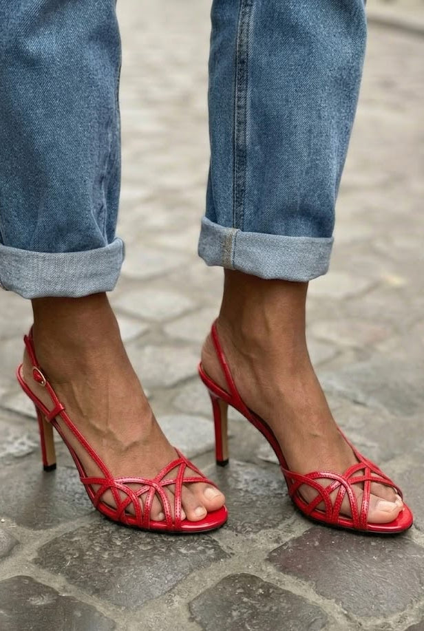 Lottie – Open-Toe Slingback Stiletto Sandals with Criss-Cross Straps and Straps – Byron Grace
