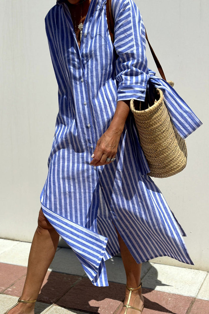 Sophia - Timeless Striped Shirt Dress with Elegant Comfort