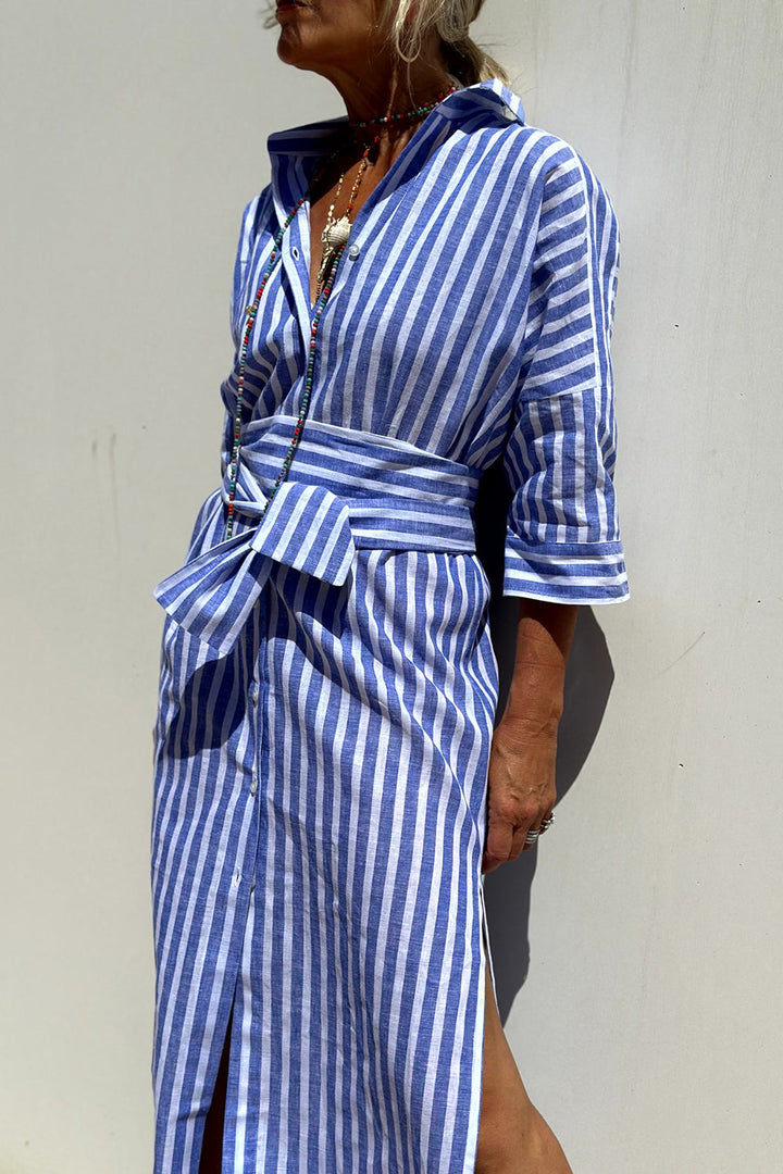 Sophia - Timeless Striped Shirt Dress with Elegant Comfort