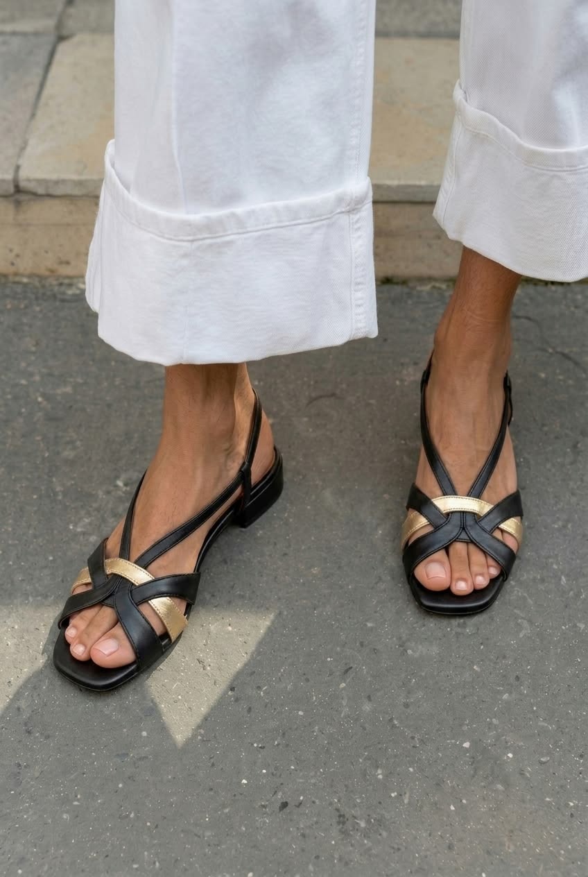 Grier – Square-Toe Slingback Sandals with Criss-Cross Straps, Straps and Low Heel – Byron Grace