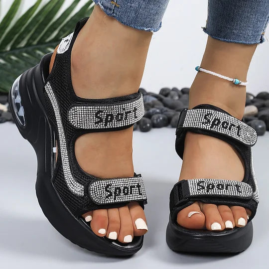 Audrina - Orthopedic Platform Sandals with Crystals