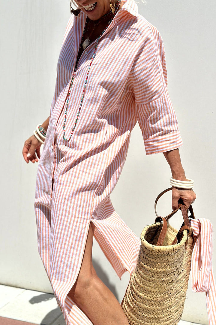 Sophia - Timeless Striped Shirt Dress with Elegant Comfort