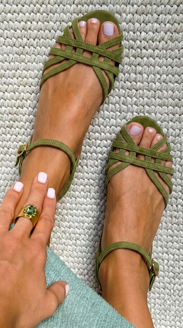 Josephine – Tan Suede Flat Sandals with Ankle Buckle and Multi-Straps – Byron Grace