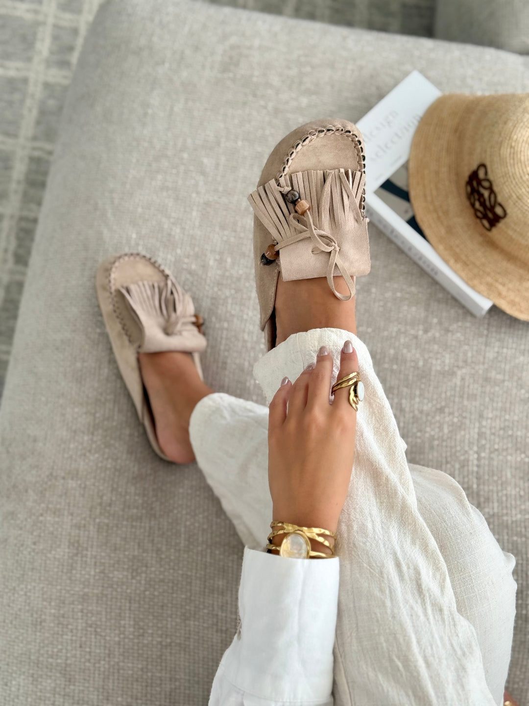 Poppy - Suede Fringe Slip-On Mules