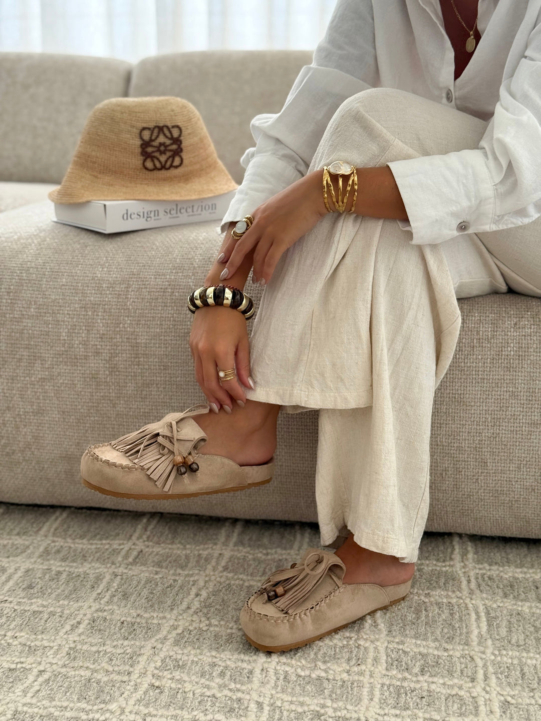 Poppy - Suede Fringe Slip-On Mules