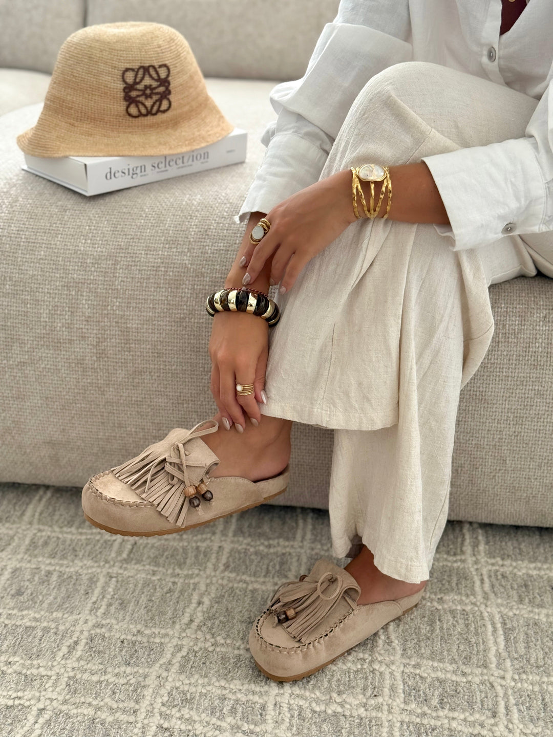 Poppy - Suede Fringe Slip-On Mules