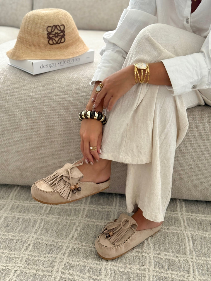 Poppy - Suede Fringe Slip-On Mules