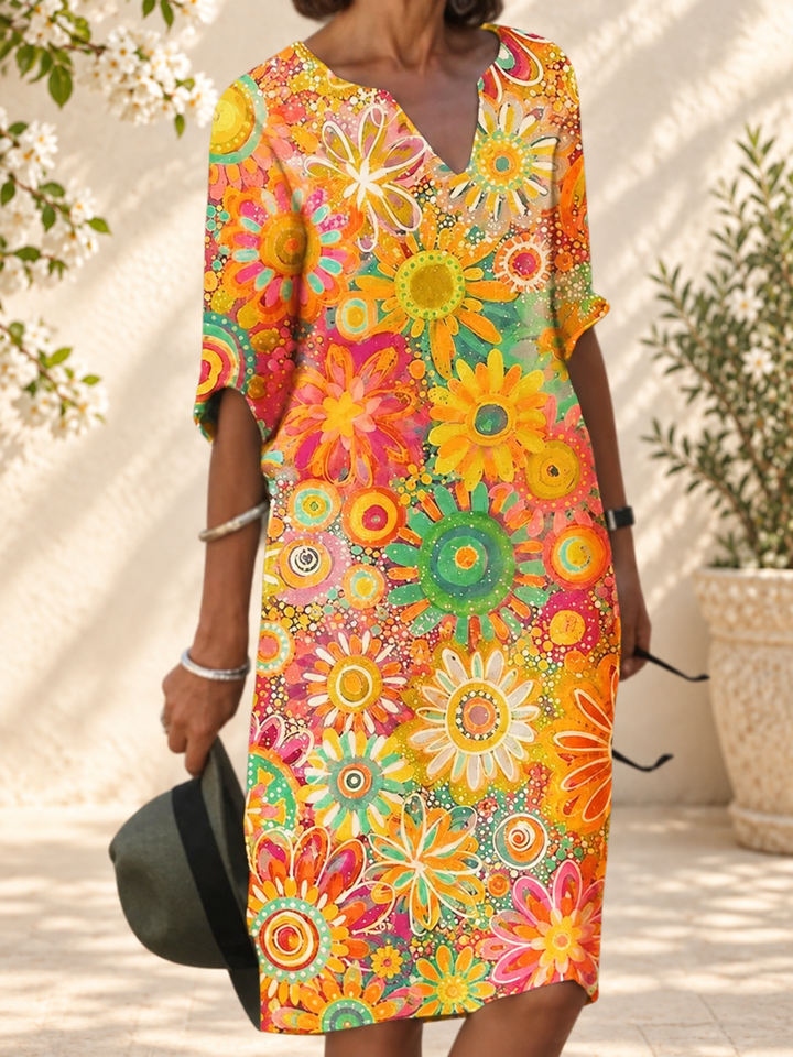 Nira - Vibrant Floral Midi Dress — spring setting