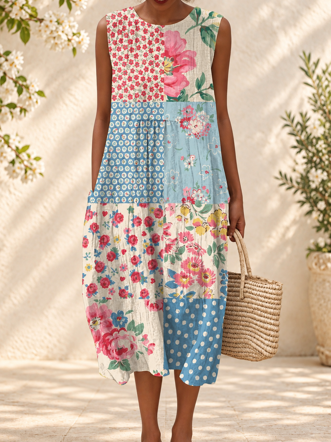 ANNA - Patchwork Midi Dress — spring setting