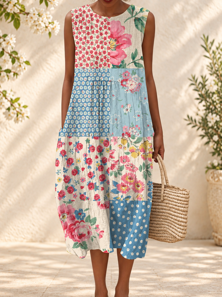 ANNA - Patchwork Midi Dress — spring setting
