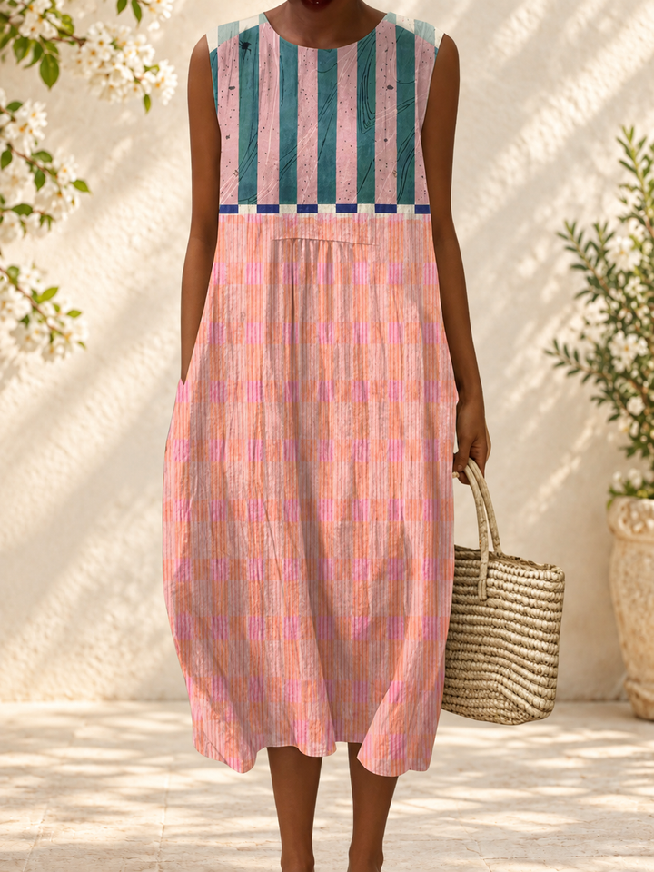 LILY - Pastel Striped Midi Dress — spring setting