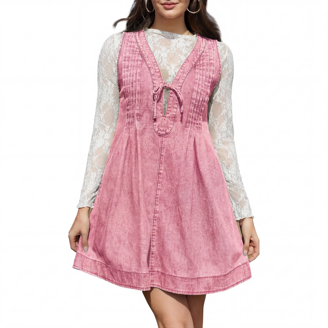 ANNE™ – Oversized Vintage Style Sleeveless V Neck Mini Dress