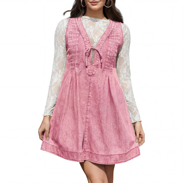ANNE™ – Oversized Vintage Style Sleeveless V Neck Mini Dress