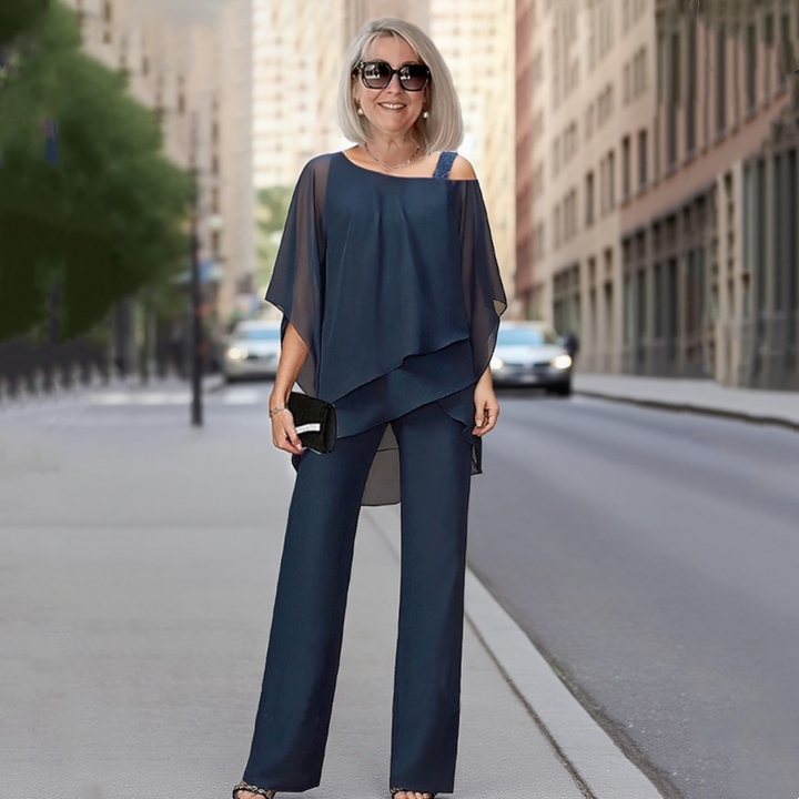 Sarah - Chiffon Top ＆ Wide-Leg Pants 2-Piece Set