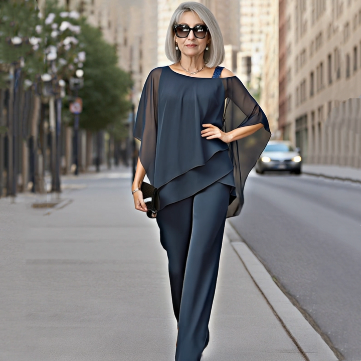 Sarah - Chiffon Top ＆ Wide-Leg Pants 2-Piece Set