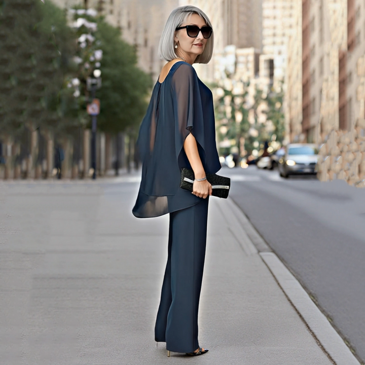 Sarah - Chiffon Top ＆ Wide-Leg Pants 2-Piece Set