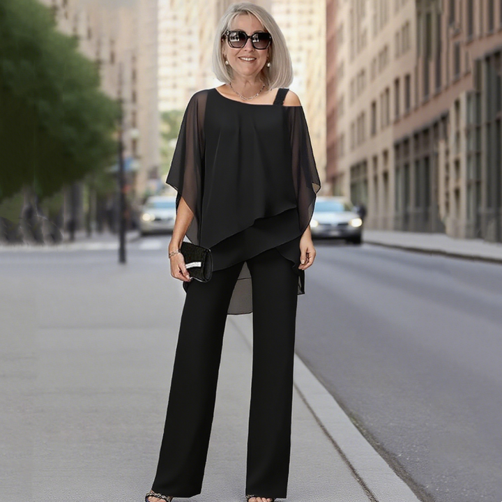 Sarah - Chiffon Top ＆ Wide-Leg Pants 2-Piece Set