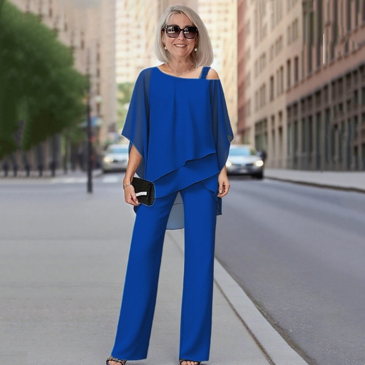 Sarah - Chiffon Top ＆ Wide-Leg Pants 2-Piece Set
